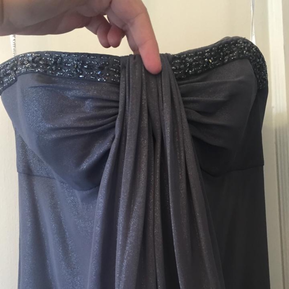 David's Bridal Shimmering Gray Strapless Dress